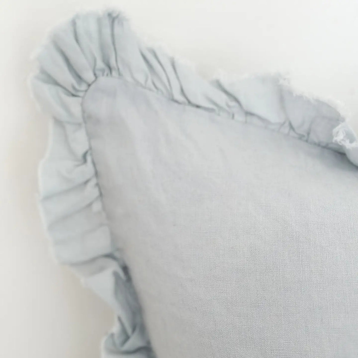 Ellenvale Interiors Stonewashed Linen Ruffle Cushion - Dusty Blue