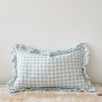 Ellenvale Interiors Stonewashed Linen Ruffle Lumbar - Blue Gingham