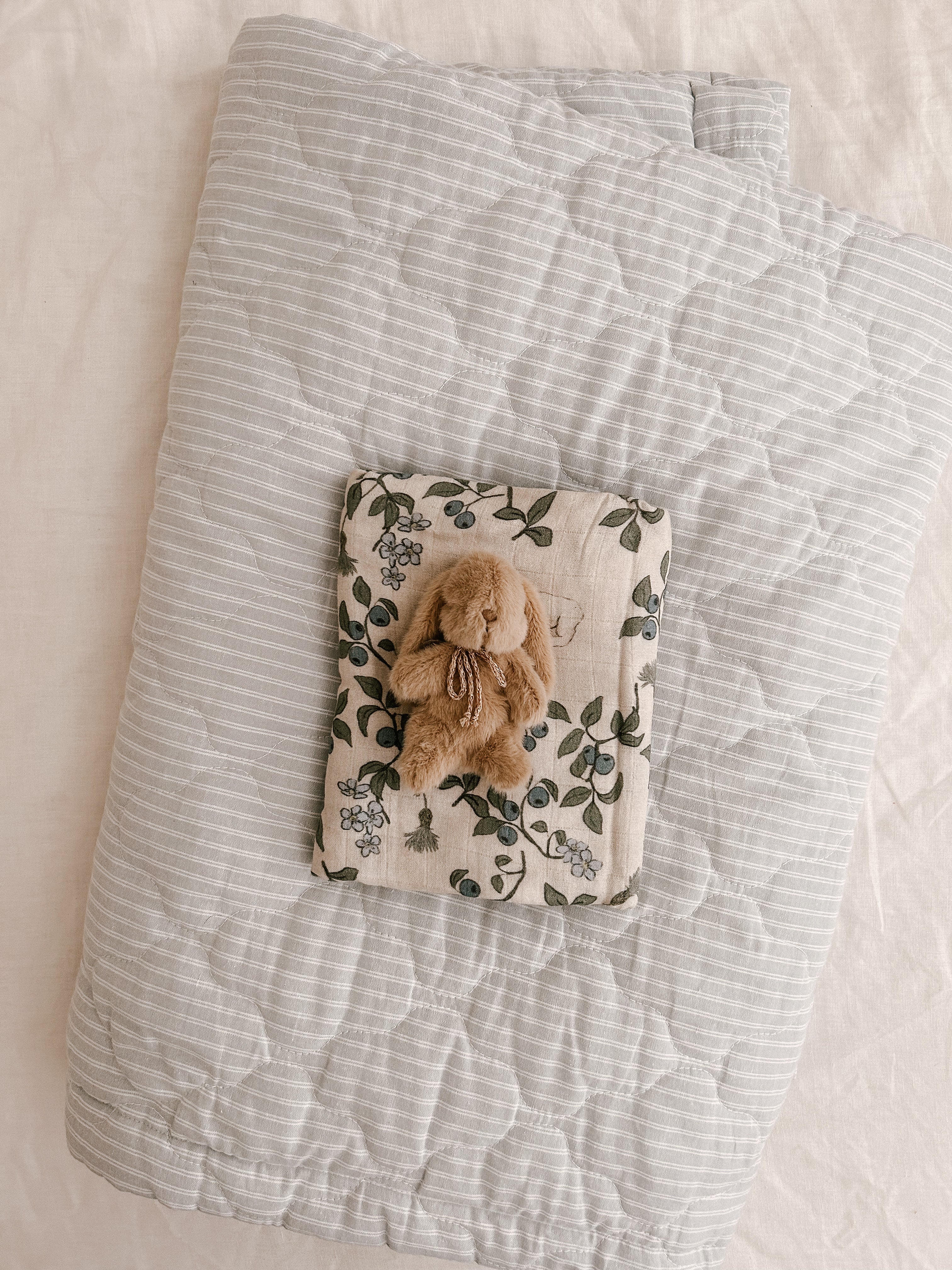 Quilted Blanket in Dusty Blue Stripe