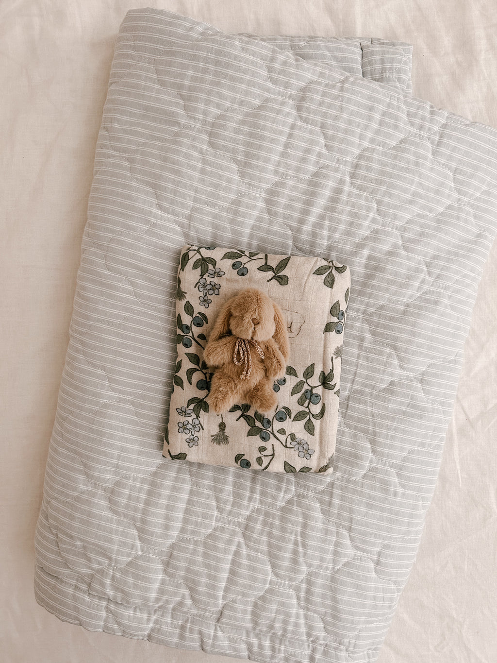 Quilted Blanket in Dusty Blue Stripe