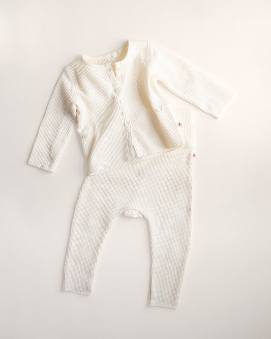 ferne baby Waffle Cardigan Set - Ecru