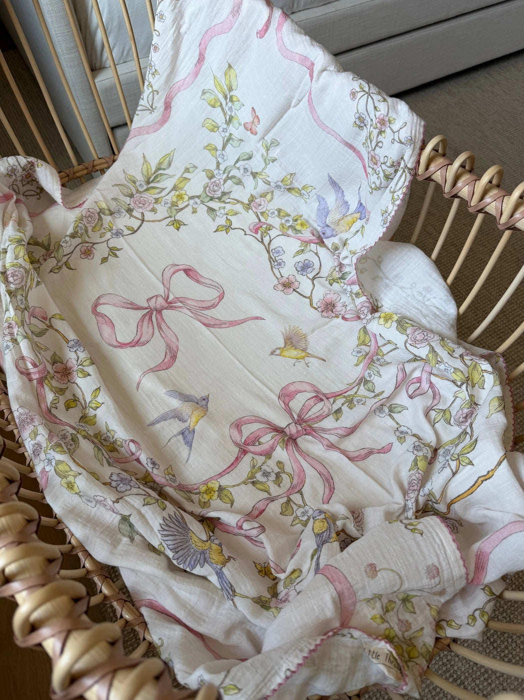 Little Threads Rose Ribbon Garden Muslin Blanket