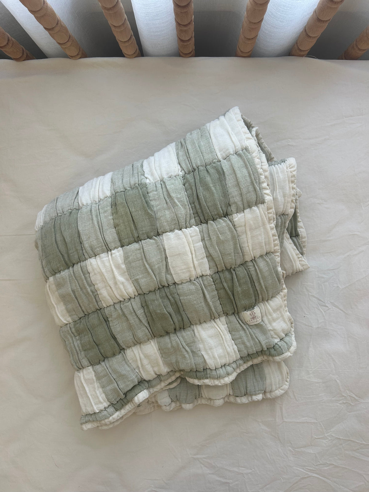 New Grain Heritage Plaid Baby Quilt - Basil SECOND