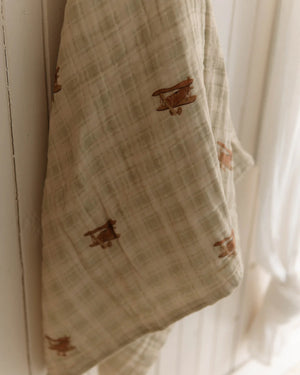 Solange Pilote Vintage Airplane 6 Layer Gauze Blanket