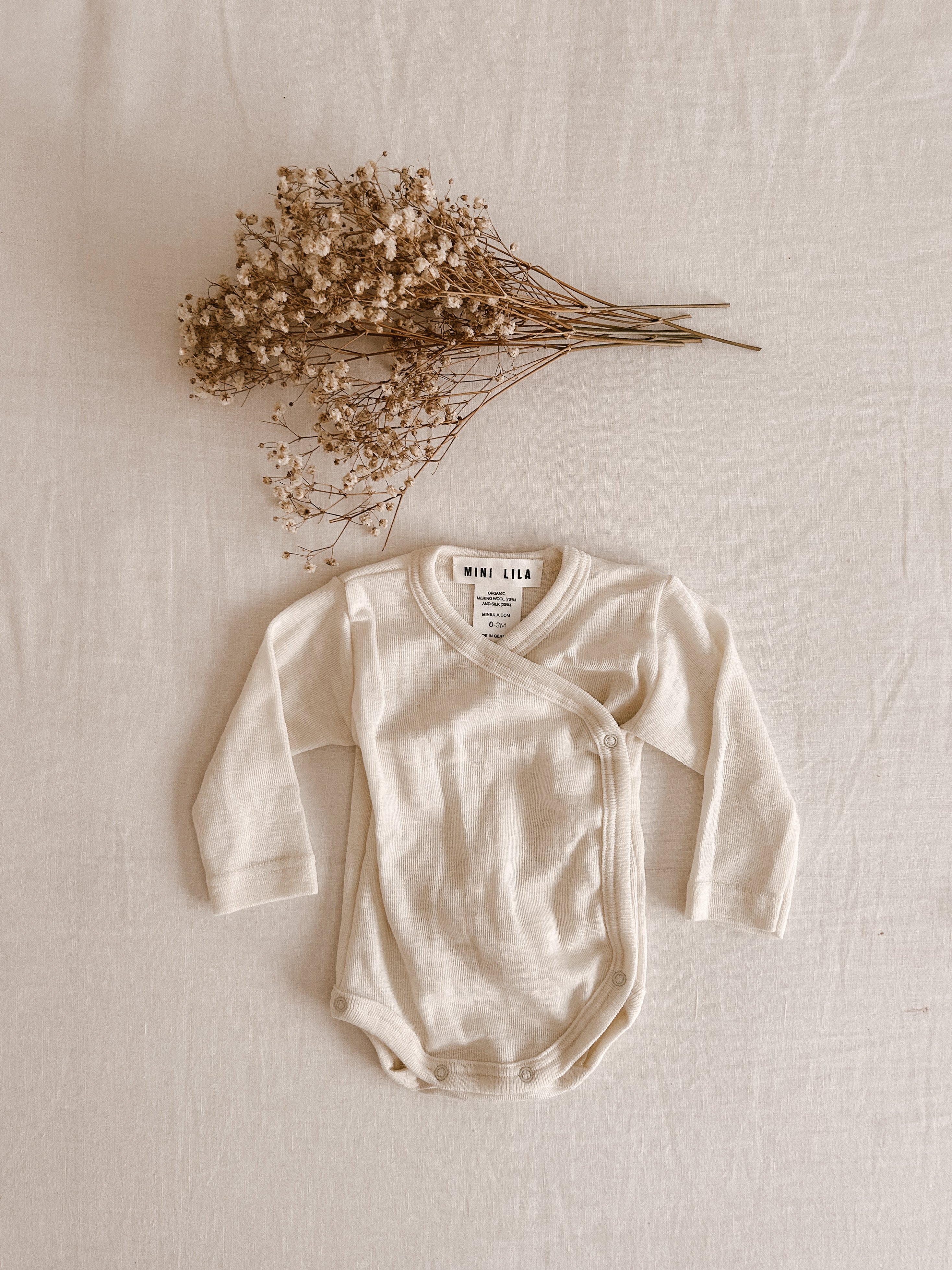 Mini Lila Organic Merino Wool & Silk Crossover Bodysuit