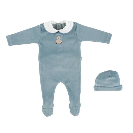 Bebe Organic Eden Collar Overall Velour Set Teddy