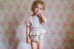 Little Cotton Clothes Dhalia Romper in Straw Check