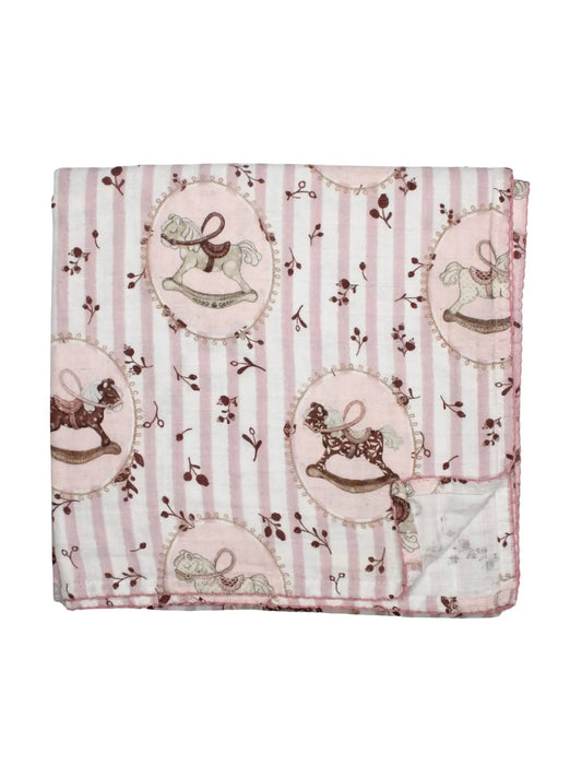 Little Threads Rose Rocking Horse Muslin Blanket