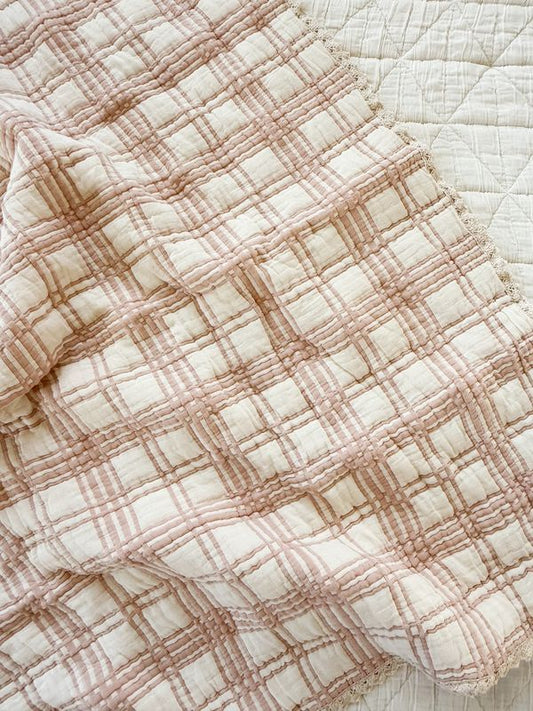 New Grain French Plaid Twin Quilt - Petal