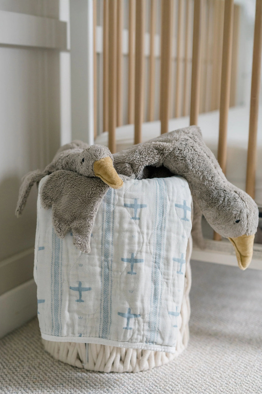 Ellie + Layne Vintage Airplanes Quilted Gauze Blanket