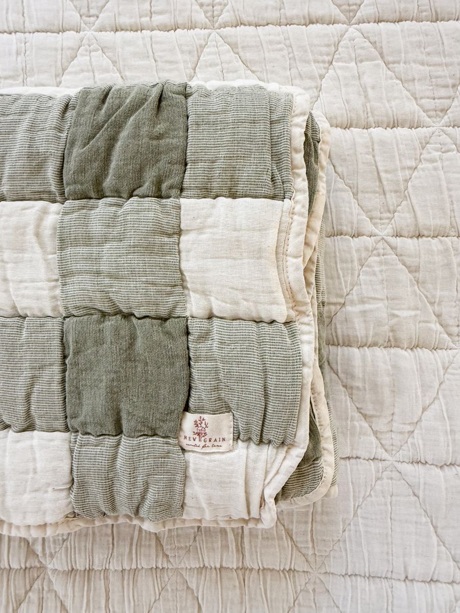 New Grain Heritage Plaid Baby Quilt - Basil