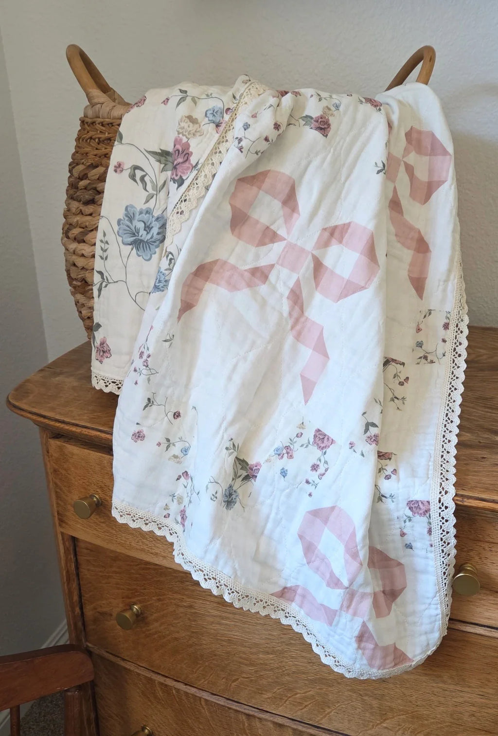 Ellie + Layne Bows and Floral Patchwork Quilted Gauze Blanket