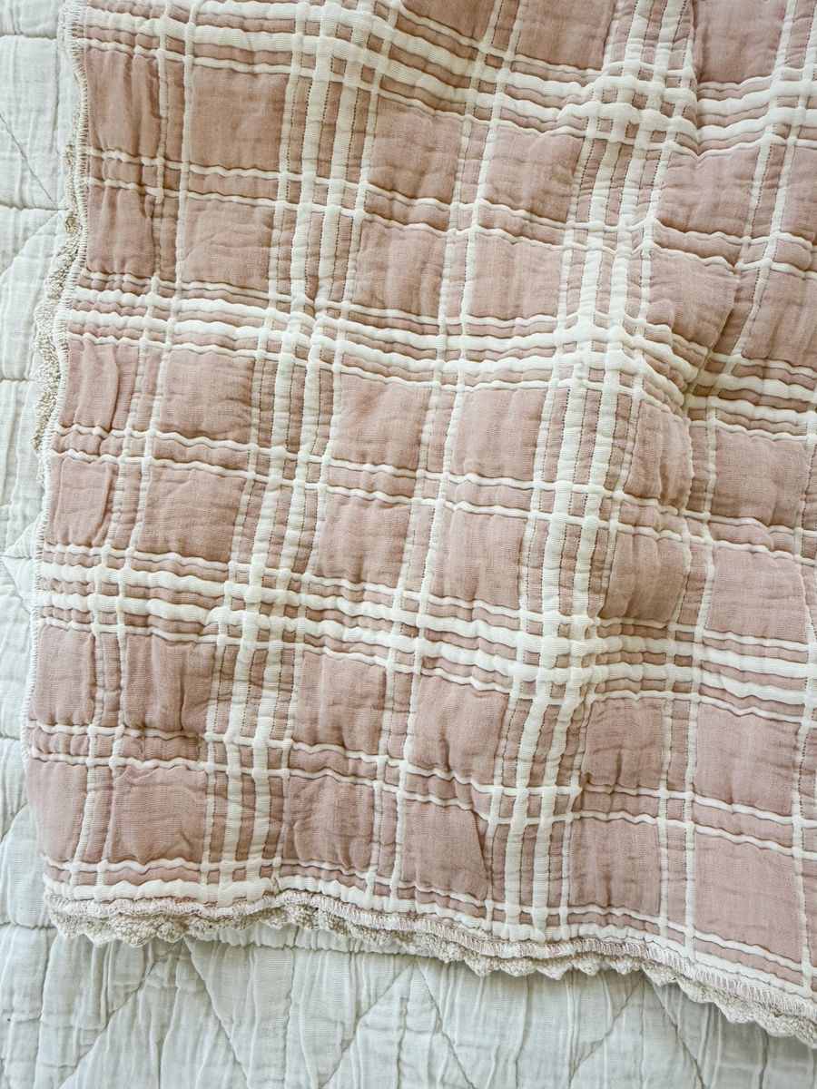 New Grain French Plaid Twin Quilt - Petal
