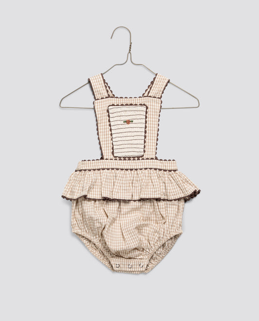 Little Cotton Clothes Dhalia Romper in Straw Check