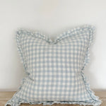 Ellenvale Interiors Stonewashed Linen Ruffle Cushion - Blue Gingham