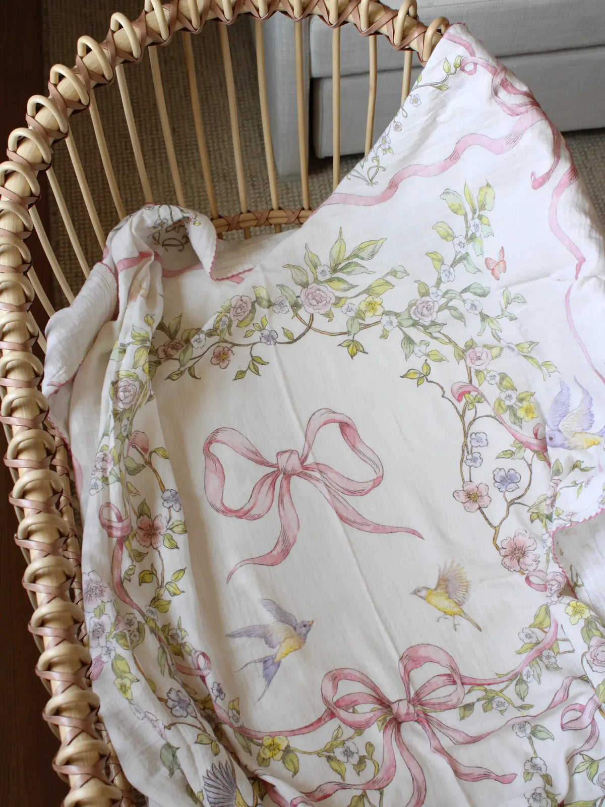 Little Threads Rose Ribbon Garden Muslin Blanket