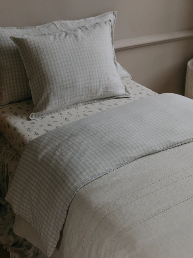 Garbo & Friends Gingham Sky Blue Muslin Single Duvet Cover
