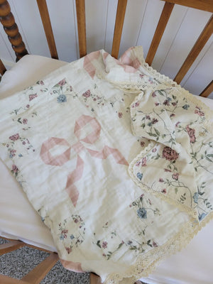 Ellie + Layne Bows and Floral Patchwork Quilted Gauze Blanket