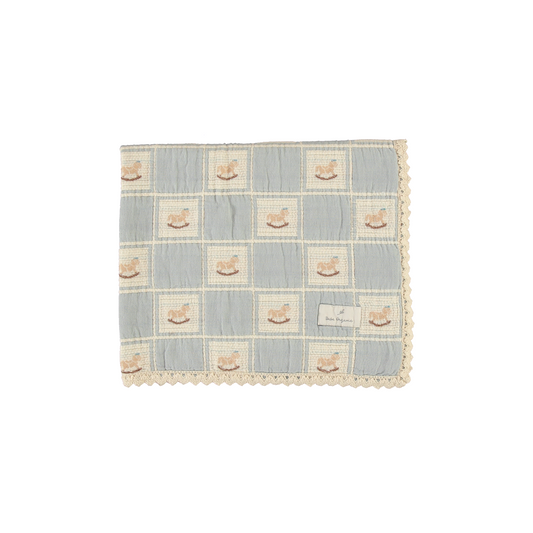 Bebe Organic Rocking Horse Blue Baby Blanket