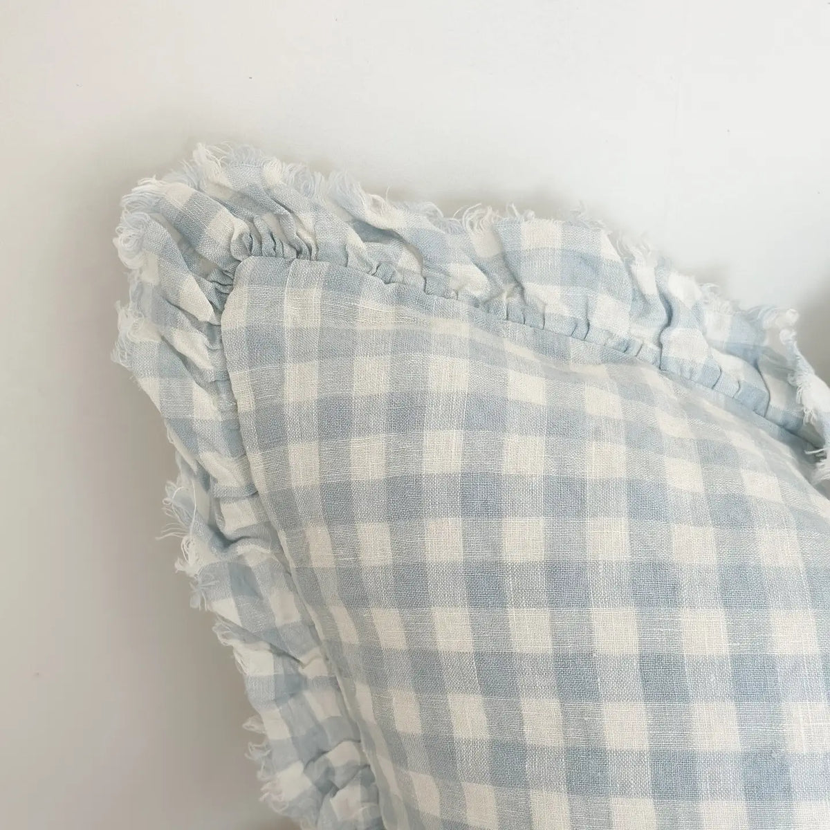 Ellenvale Interiors Stonewashed Linen Ruffle Cushion - Blue Gingham