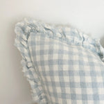Ellenvale Interiors Stonewashed Linen Ruffle Cushion - Blue Gingham