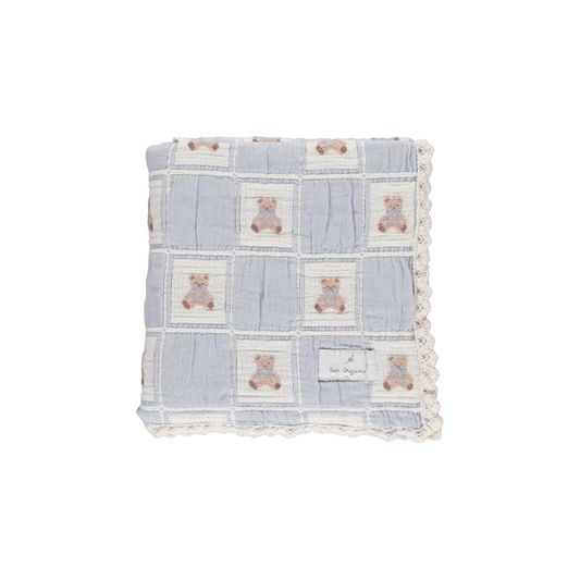 Bebe Organic Teddy Bear Blue Baby Blanket