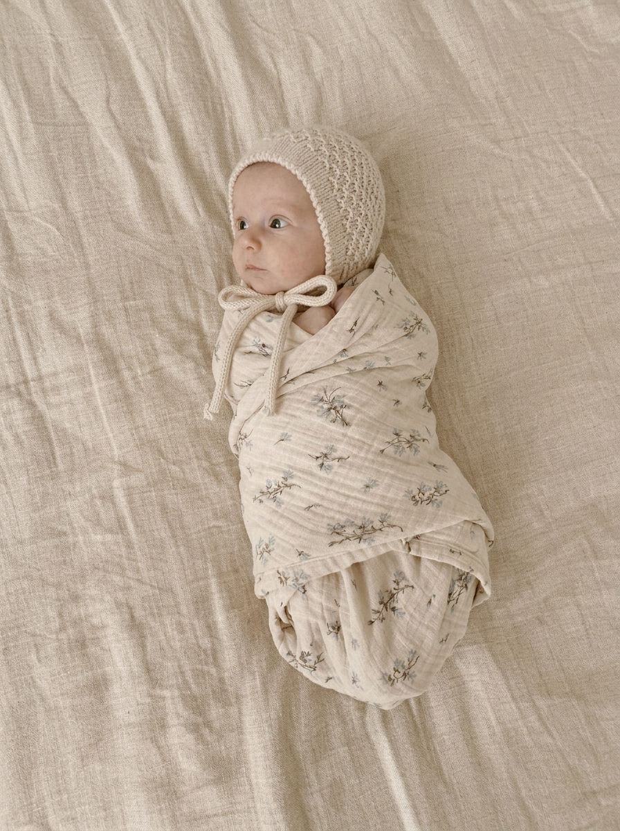Blue Daisy Wares Genevieve Heirloom Knit Bonnet in Cream