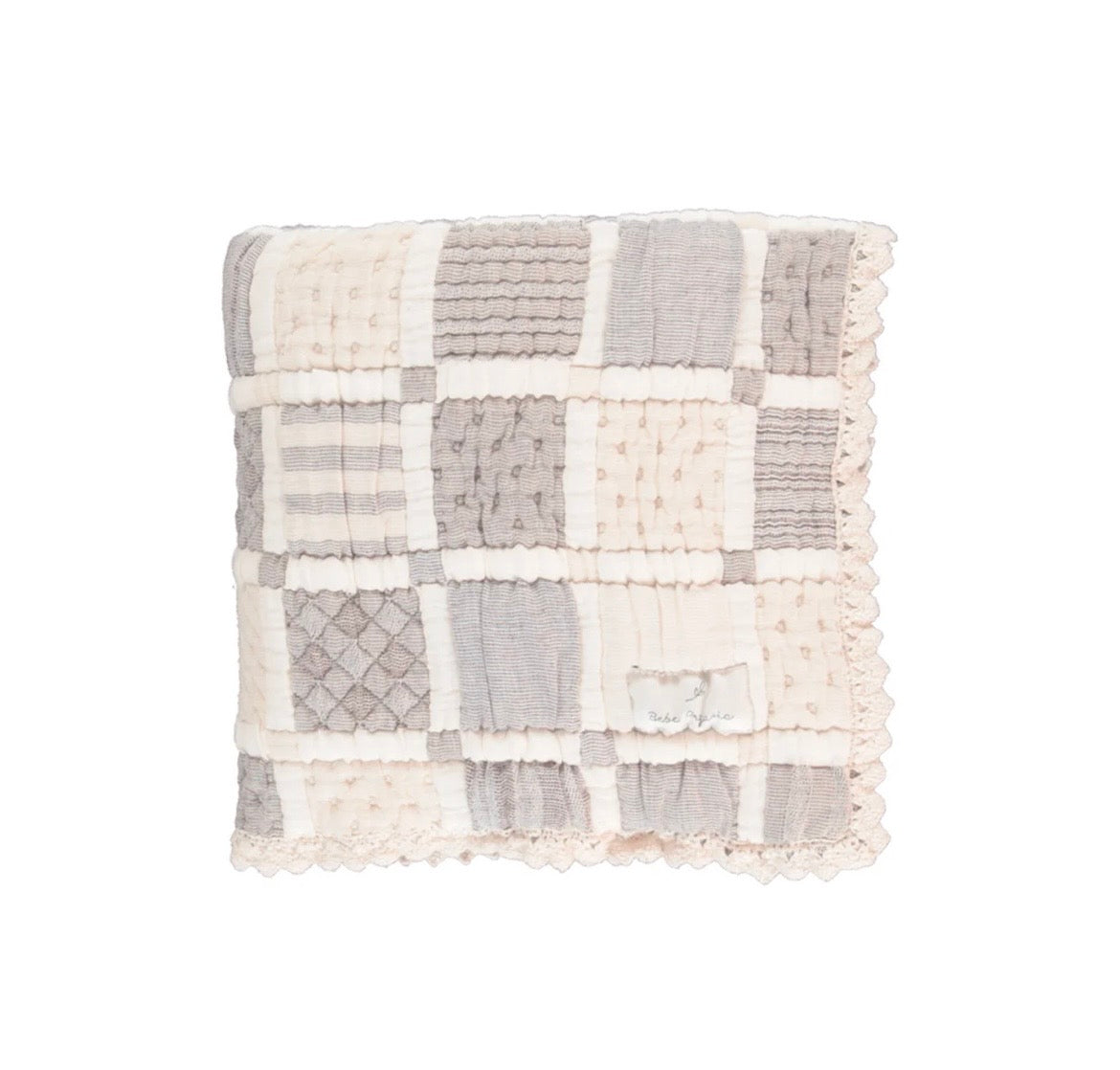 Bebe Organic Mai Taupe Patchwork Baby Blanket