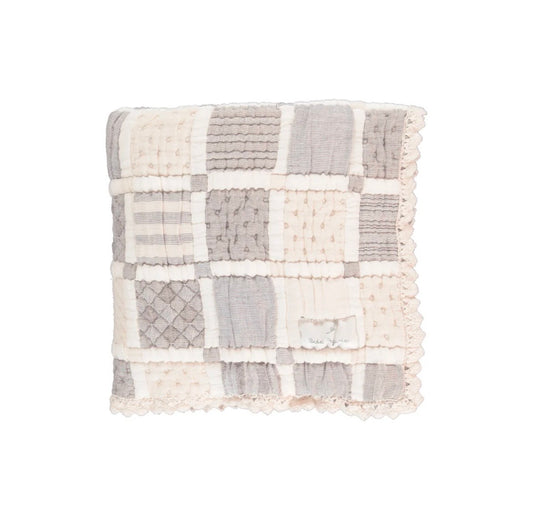 Bebe Organic Mai Taupe Patchwork Baby Blanket