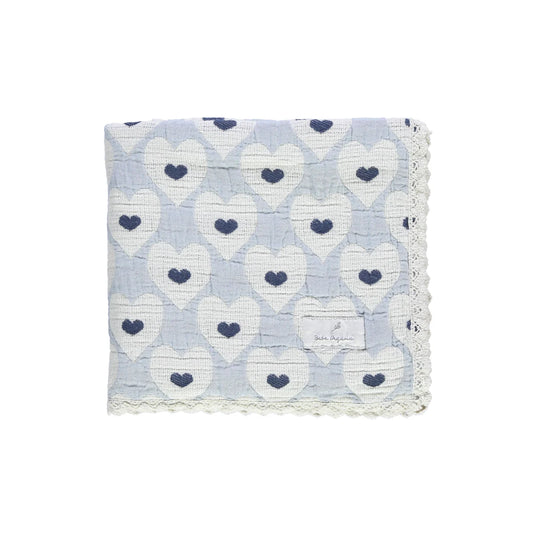 Bebe Organic Love Blue Heart Baby Blanket