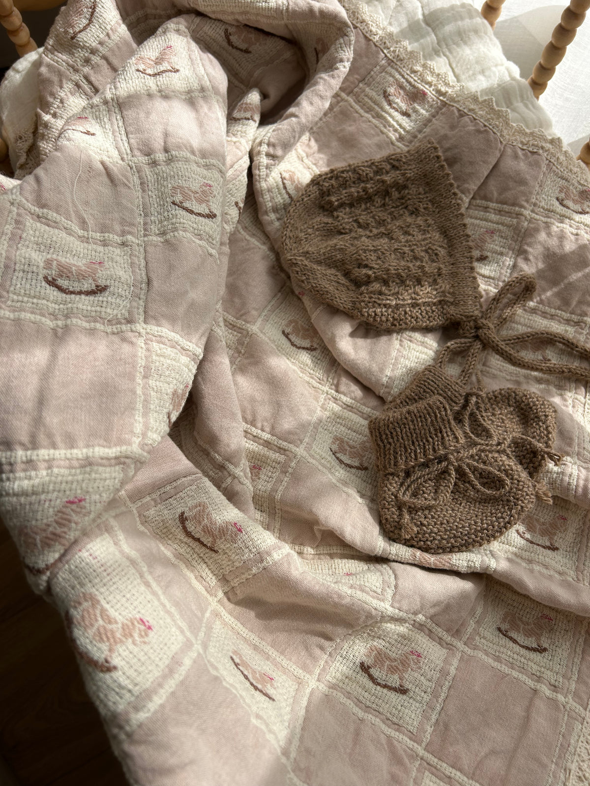 Bebe Organic Rocking Horse Mauve Baby Blanket