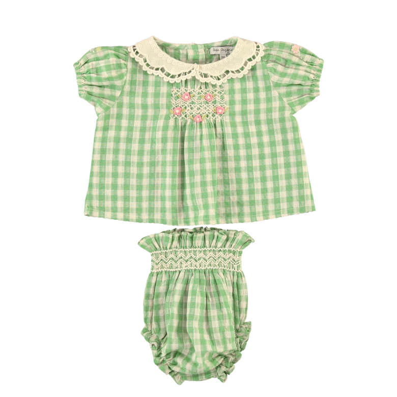 Bebe Organic Tilia Baby Set in Green Gingham