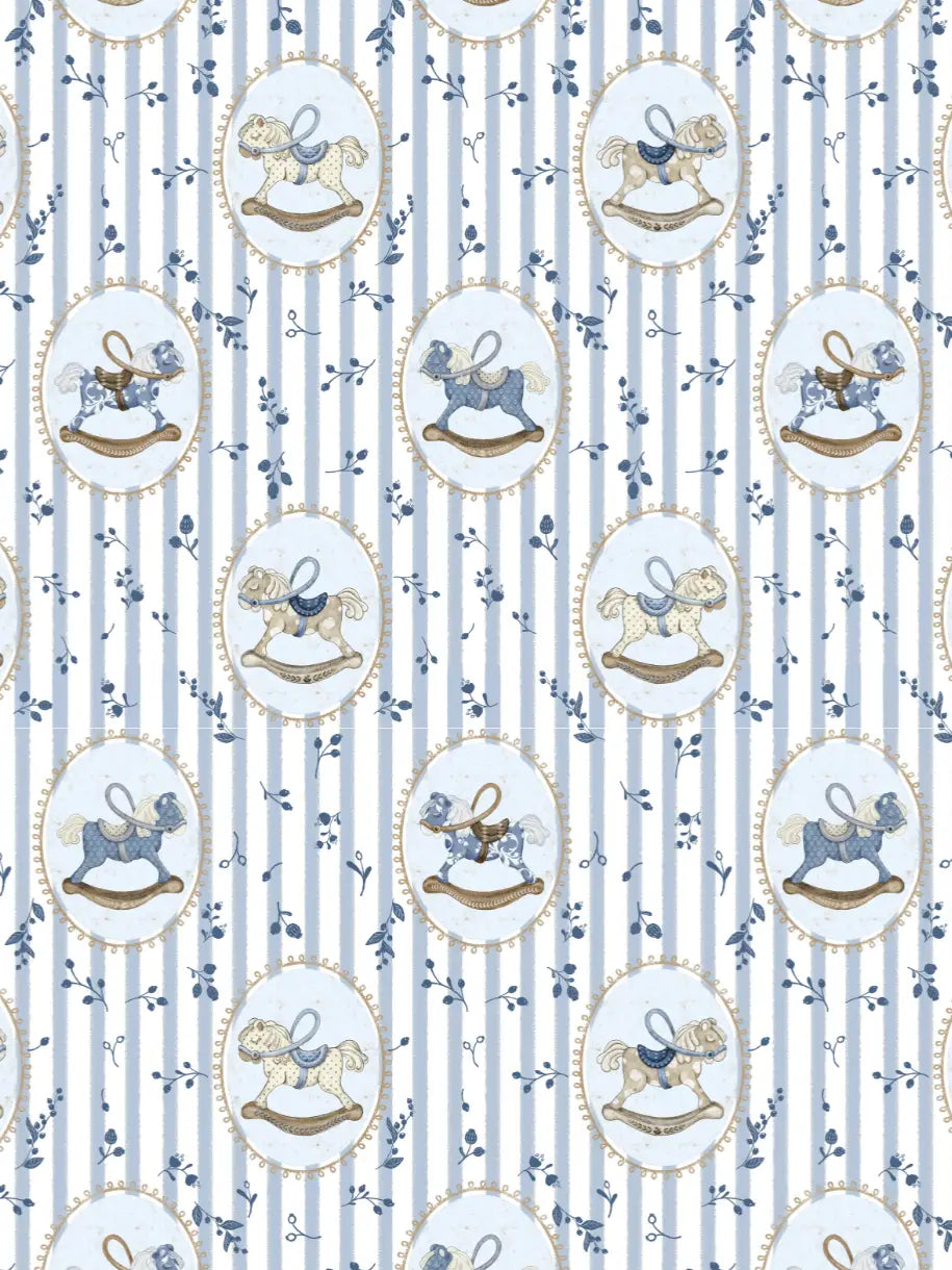 Little Threads Blue Rocking Horse Muslin Blanket