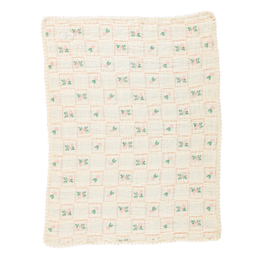 Bebe Organic Floral Waffle Pink Framed Baby Blanket