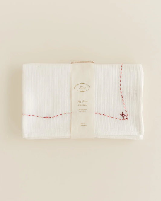 ferne baby Embroidered Swaddle - Folk Bunny