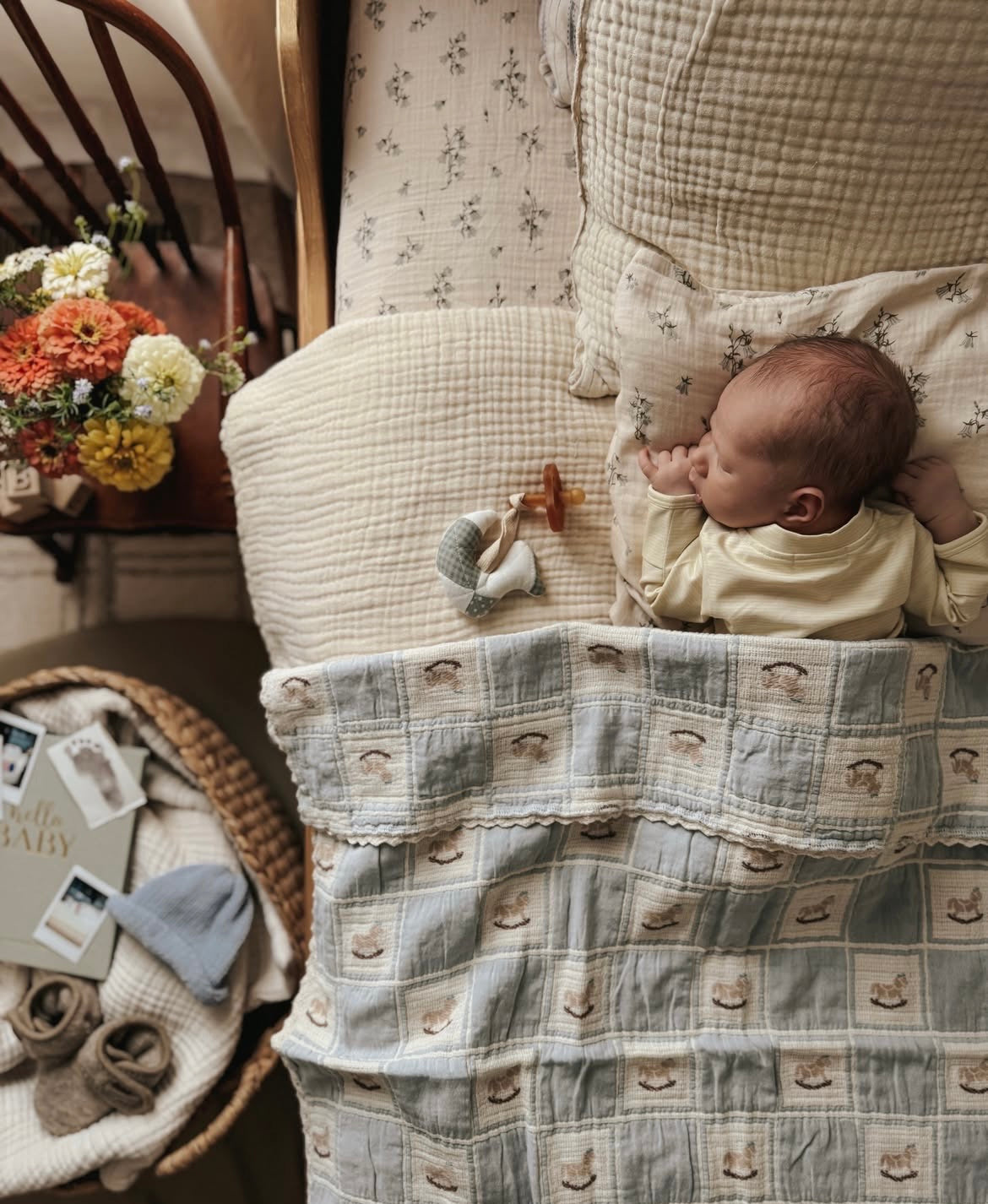Bebe Organic Rocking Horse Blue Baby Blanket - PRE ORDER