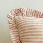 Mama and Tochter Pure French Linen Ruffle Lumbar - Pink Pinstripes