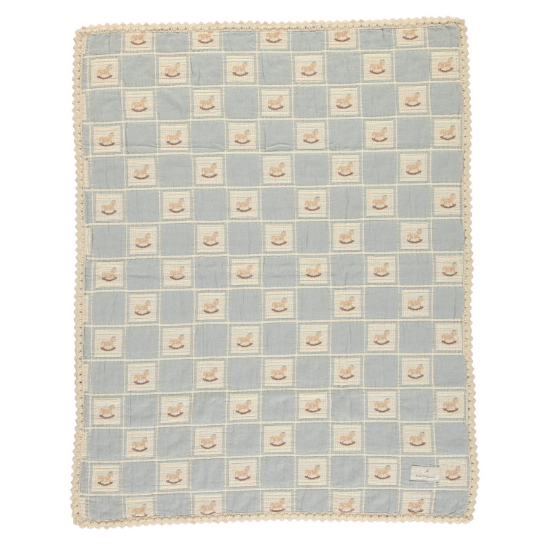 Bebe Organic Blue Rocking Horse Patchwork Twin Blanket