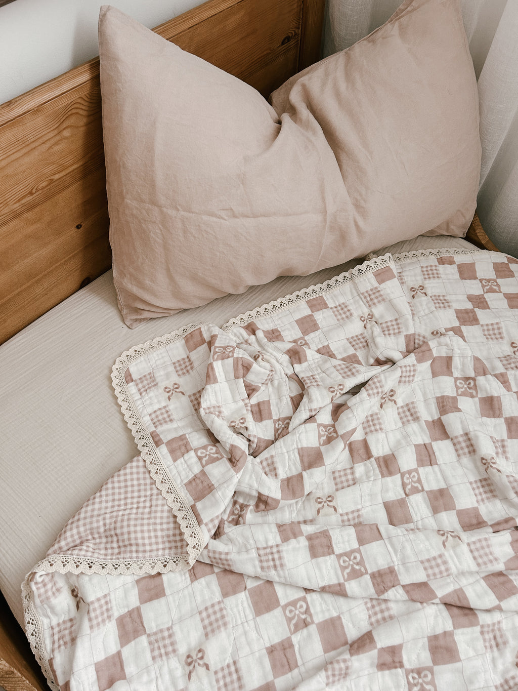 Ellie + Layne Big Kid Blanket - Pink Bows and Gingham