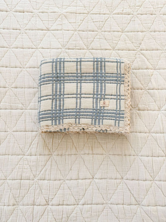 New Grain French Plaid Baby Quilt - Powder