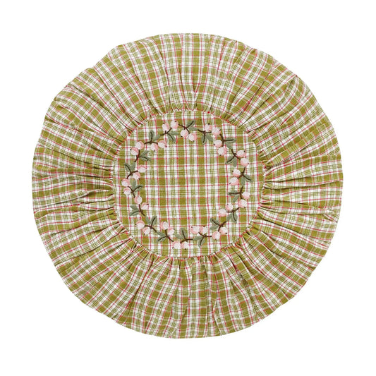 projektityyny Aada Gingham Round Cushion, Chartreuse