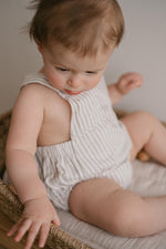 Charlie Romper in Oatmeal Stripes