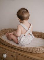 Charlie Romper in Oatmeal Stripes