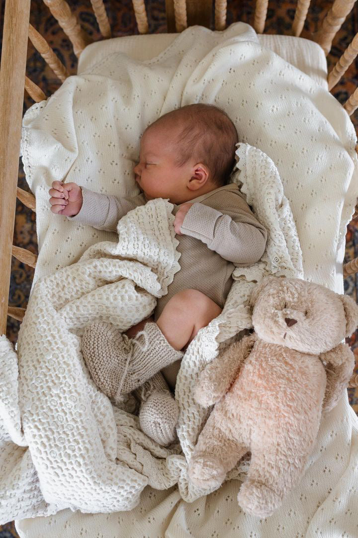 Blue Daisy Wares Heirloom Knit Alpaca Booties in Latte
