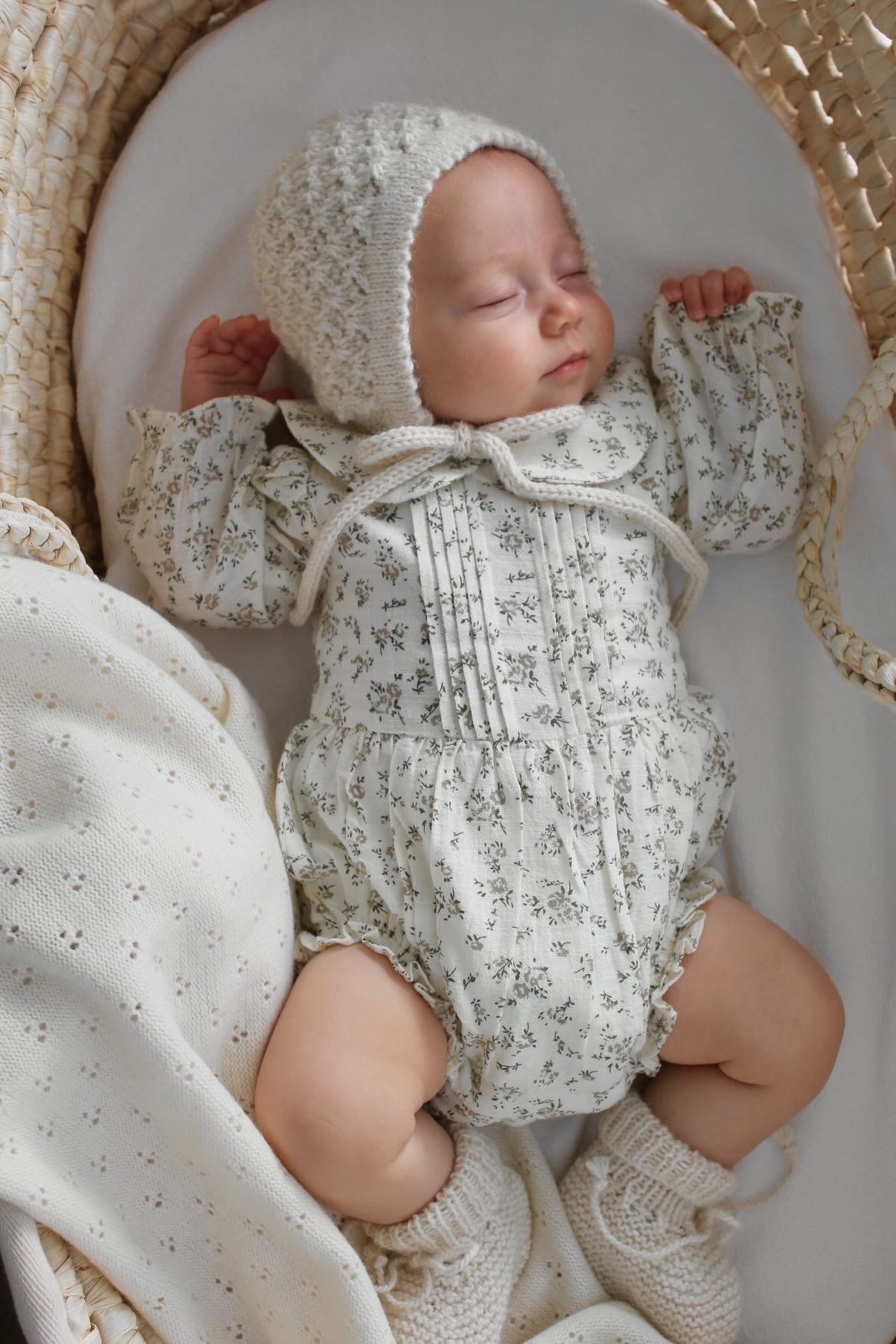 Blue Daisy Wares Genevieve Heirloom Knit Bonnet in Cream