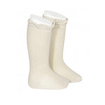 Condor Knee High Socks with Lace Edging in Linen