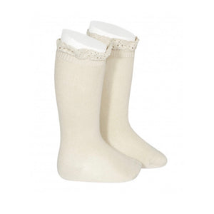 Condor Knee High Socks with Lace Edging in Linen