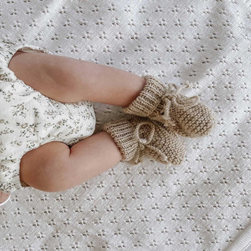 Blue Daisy Wares Heirloom Knit Alpaca Booties in Latte