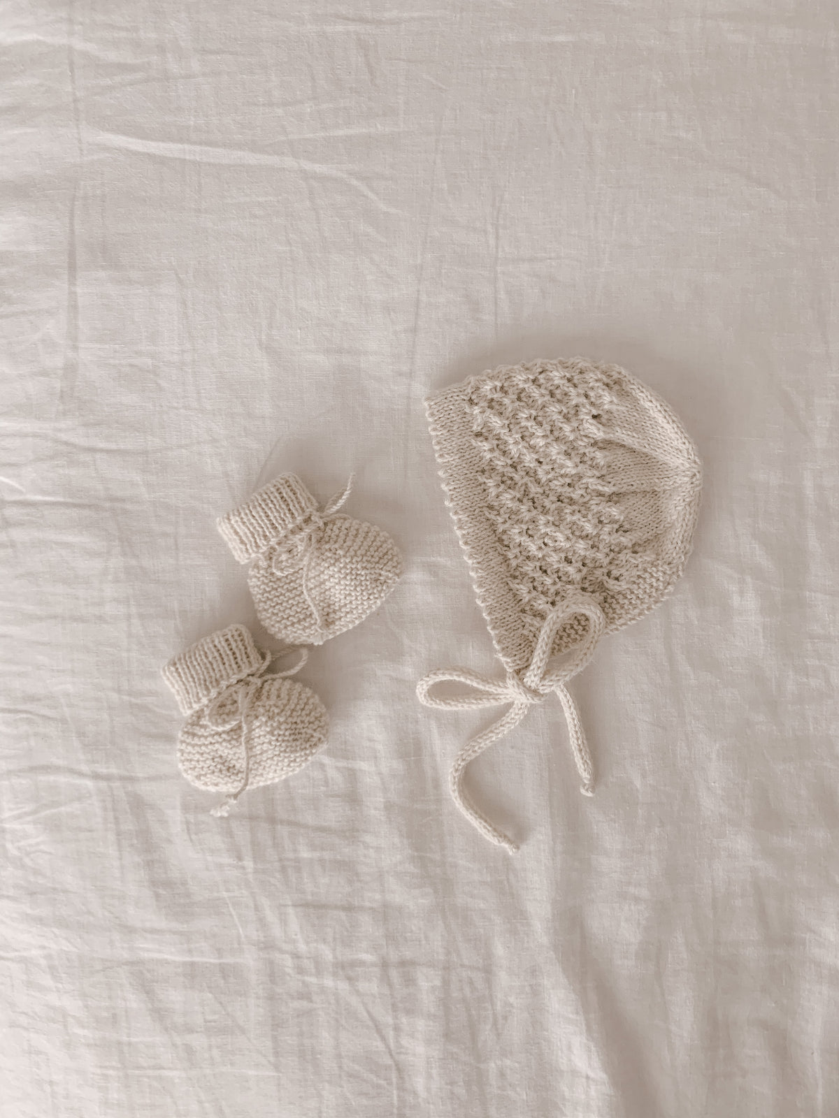 Blue Daisy Wares Genevieve Heirloom Knit Bonnet in Cream