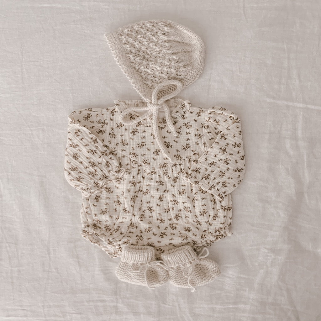 Genevieve Heirloom Knit Bonnet in Cream